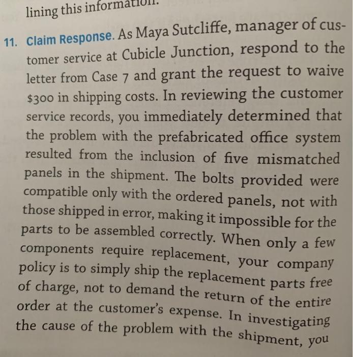 Write a direct letter in response to Case study