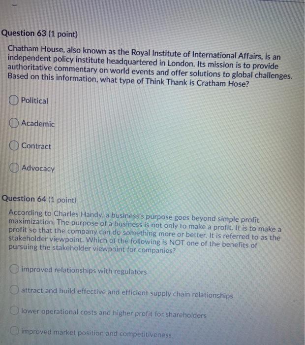 Question 61 (1 point) Corporate Social