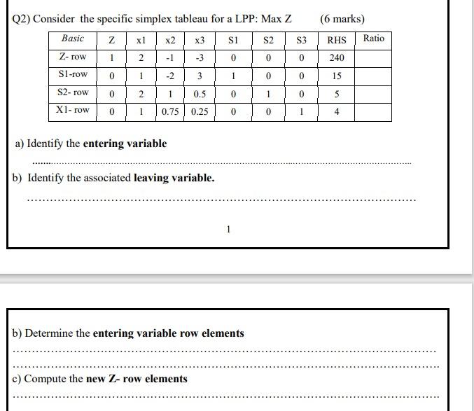 ASAP SOLVED Q2) Consider the specific simplex