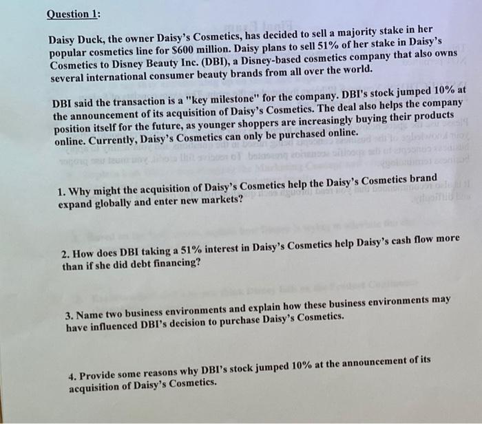 Question 1: Daisy Duck, the owner Daisy's