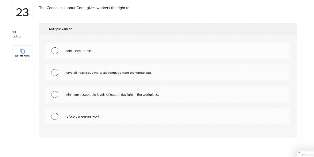 need answer for mcq's The Canadian Labour Code