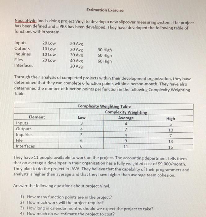 Estimation Exercise Naura Hyde Inc. is doing