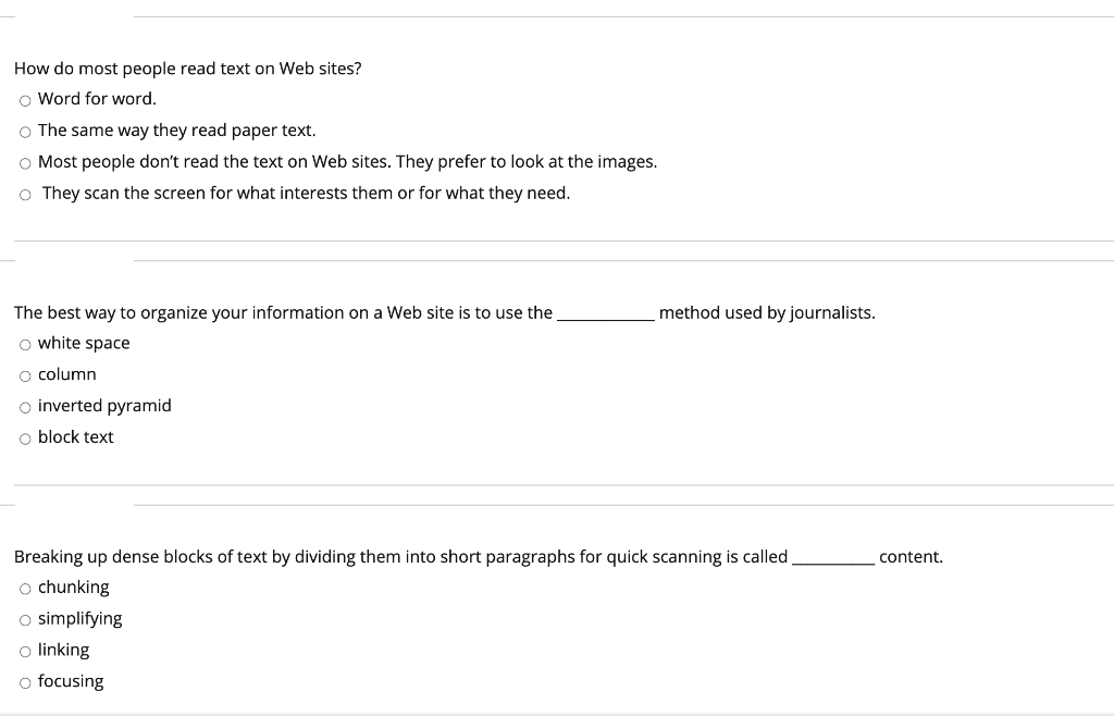 How do most people read text on Web sites? o Word