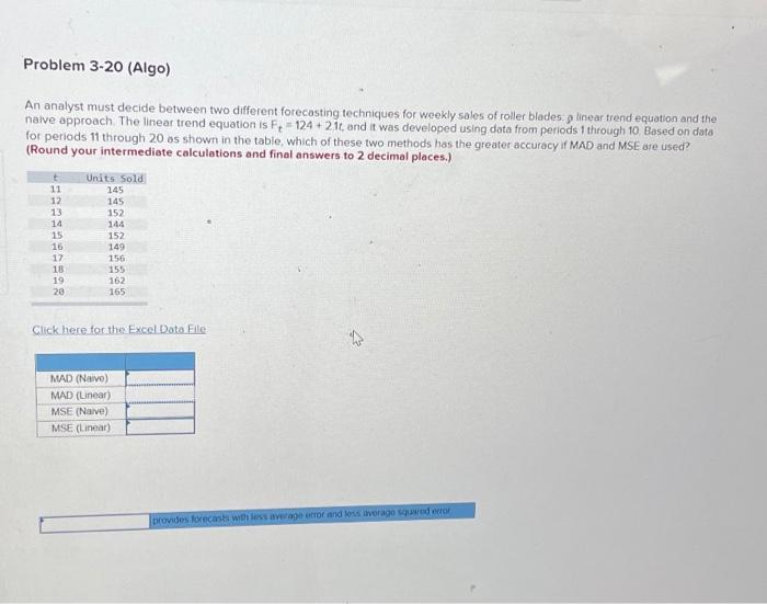 Problem 3-20 (Algo) An analyst must decide