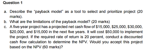 Question 1 a. Describe the "payback model" as a