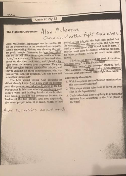 case study 1.1 The Fighting Carpenters Alan