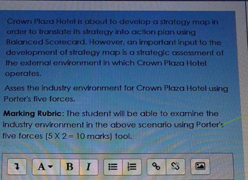 Crown Plaza Hotel is about to develop a strategy