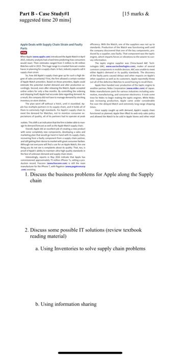 Part B - Case Study#1 suggested time 20 mins] [15