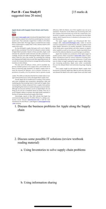 Part B - Case Study#1 suggested time 20 mins] [15
