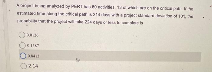 A project being analyzed by PERT has 60