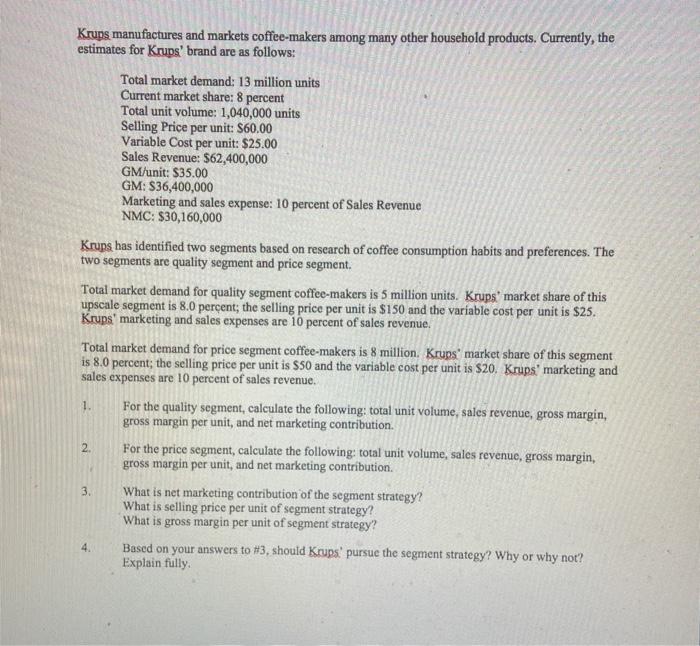 Krups manufactures and markets coffee makers