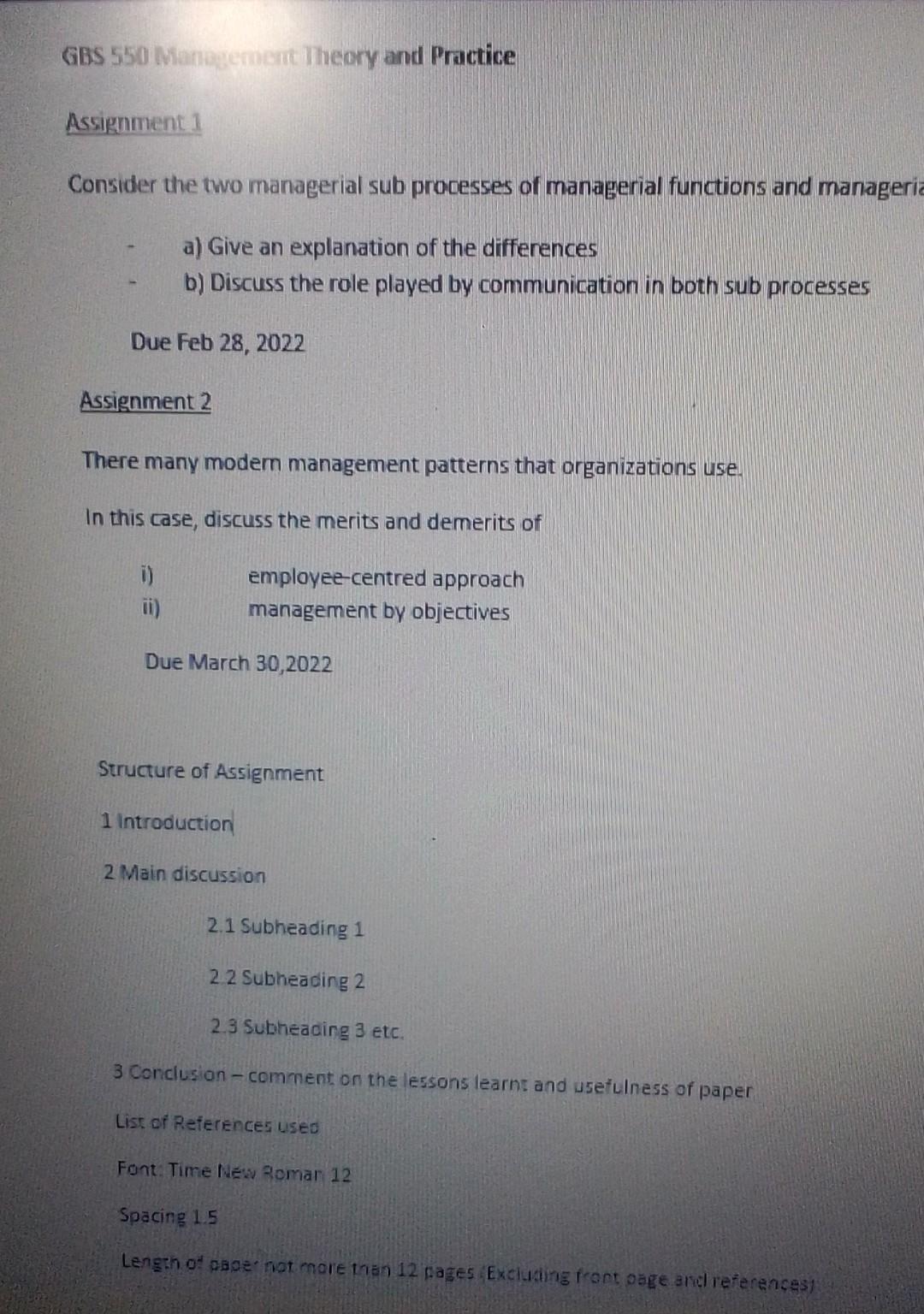 GBS 550 Management Theory and Practice Assignment