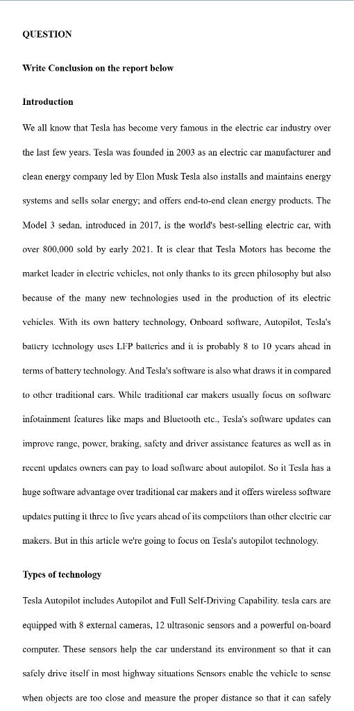 QUESTION Write Conclusion on the report below