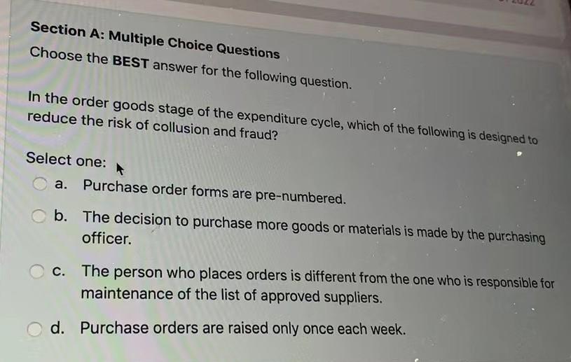 Section A: Multiple Choice Questions Choose the