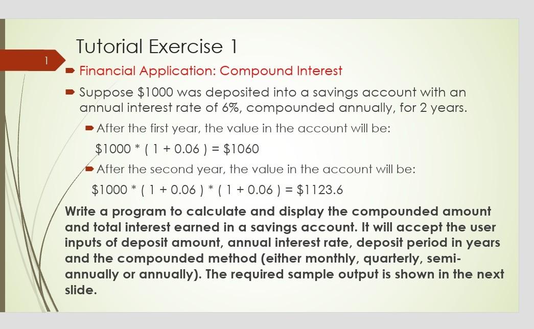 Tutorial Exercise 1 Financial Application: