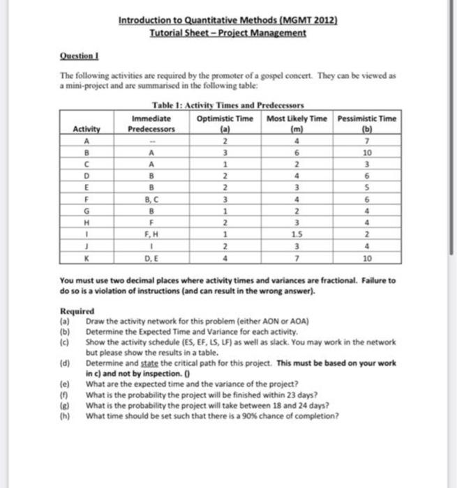 Introduction to Quantitative Methods (MGMT 2012)
