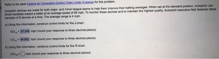 Refer to the table Factors for Computing Control