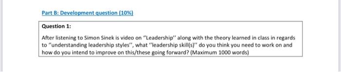 Part B: Development question (10%) Question 1: