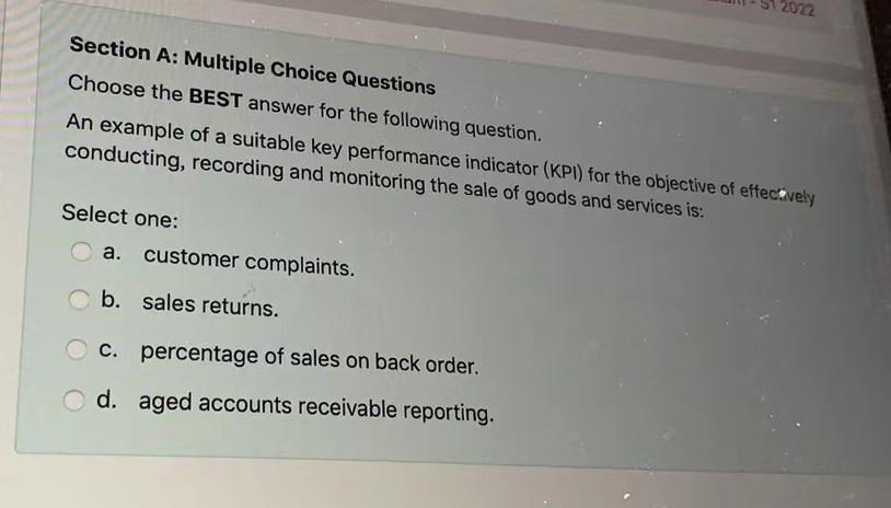 Section A: Multiple Choice Questions Choose the