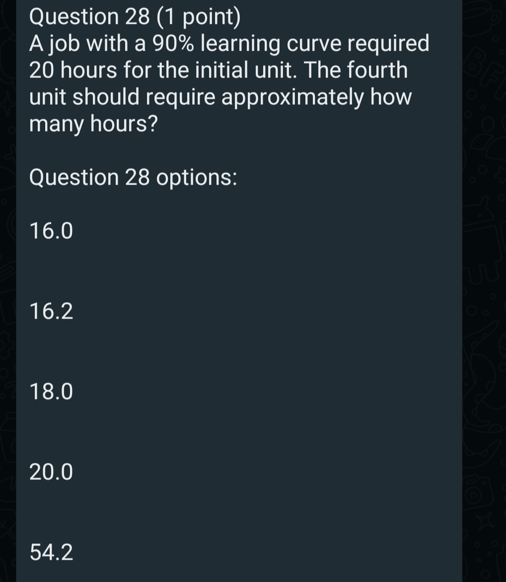 Question 28 (1 point) A job with a 90% learning