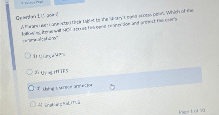 Previous Page Question 1 (1 point) A library user