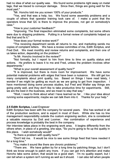 QUESTION, 1) Identify the personnel interviewed