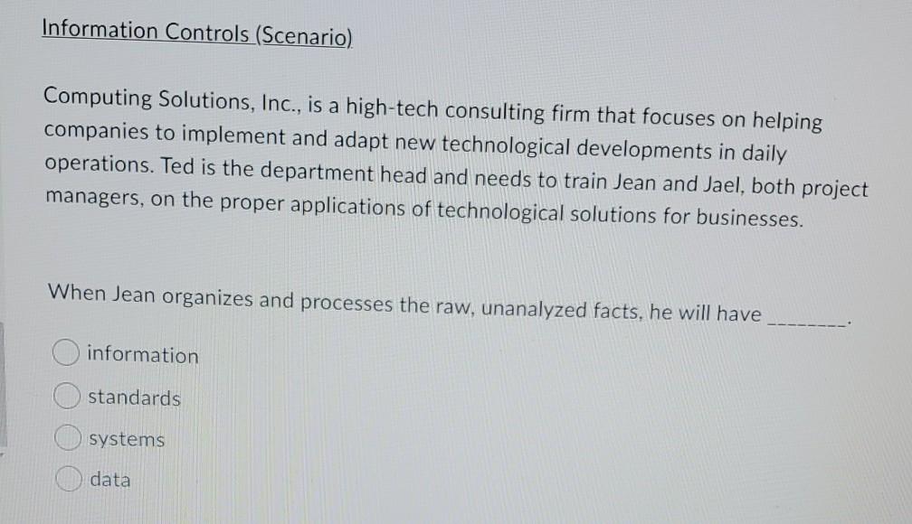 Information Controls ( Scenario) Computing