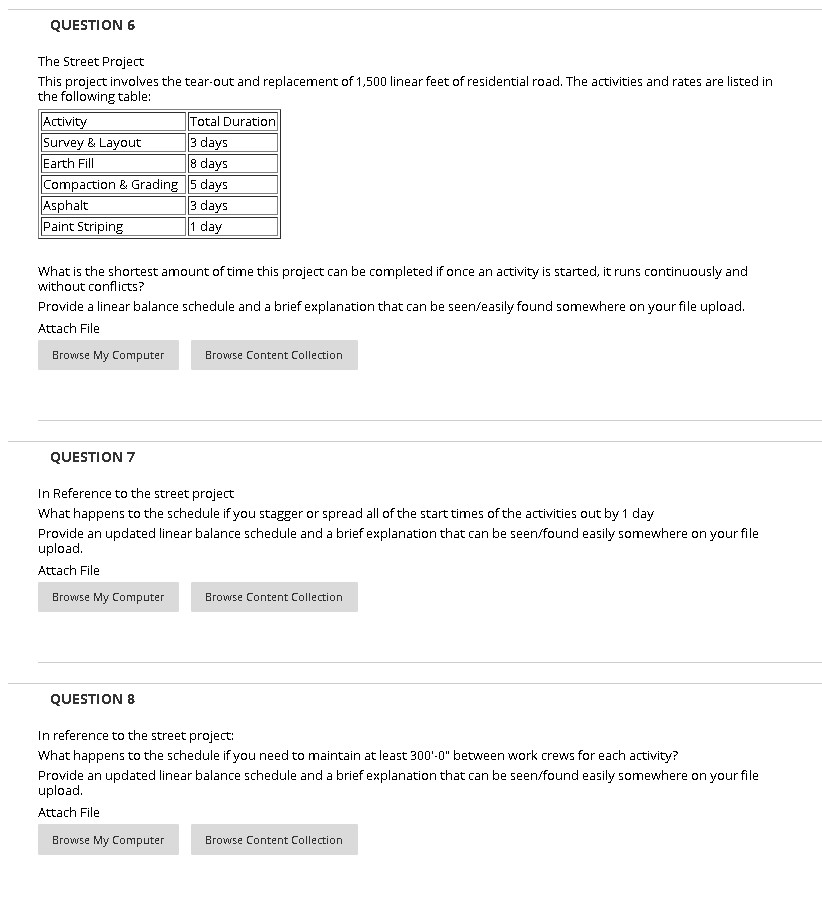 QUESTION 6 The Street Project This project