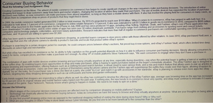 Needs some ideas Consumer Buying Behavior Read