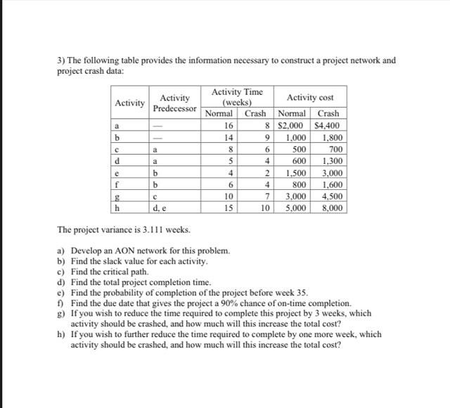 a b 9 6 C a 8 e b 4 od 3) The following table