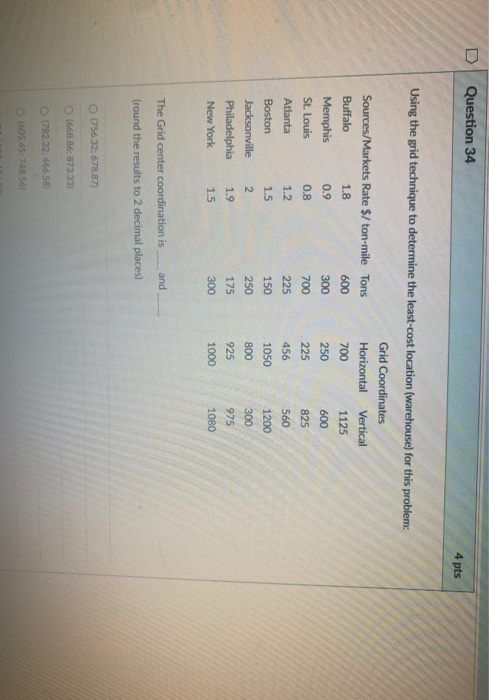 Question 34 4 pts 300 Using the grid technique to