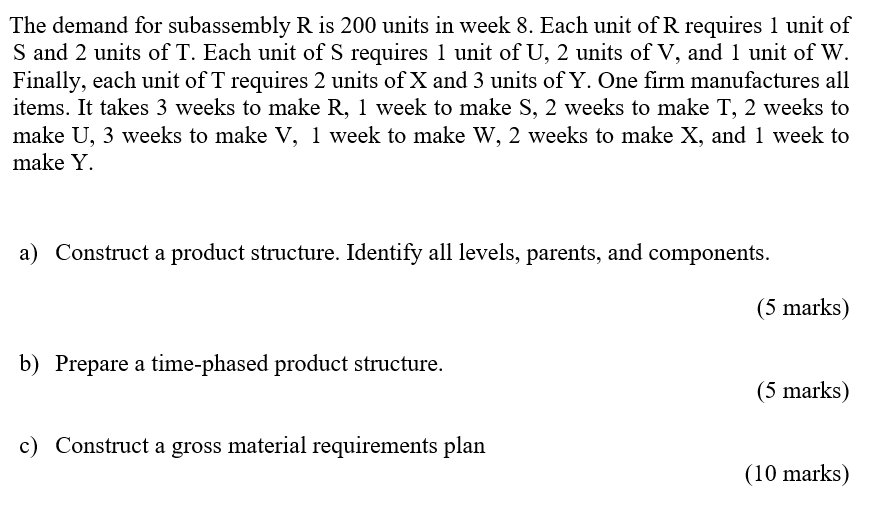 Construct a product structure. Identify all