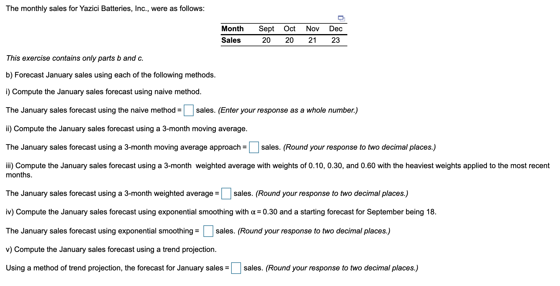 The January sales forecast using a 3-month