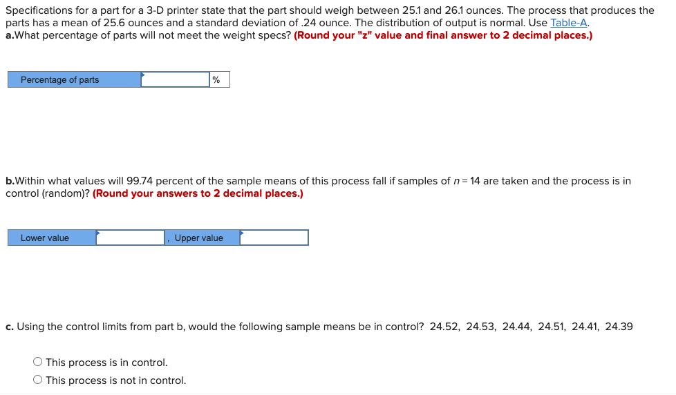 Specifications for a part for a 3-D printer state