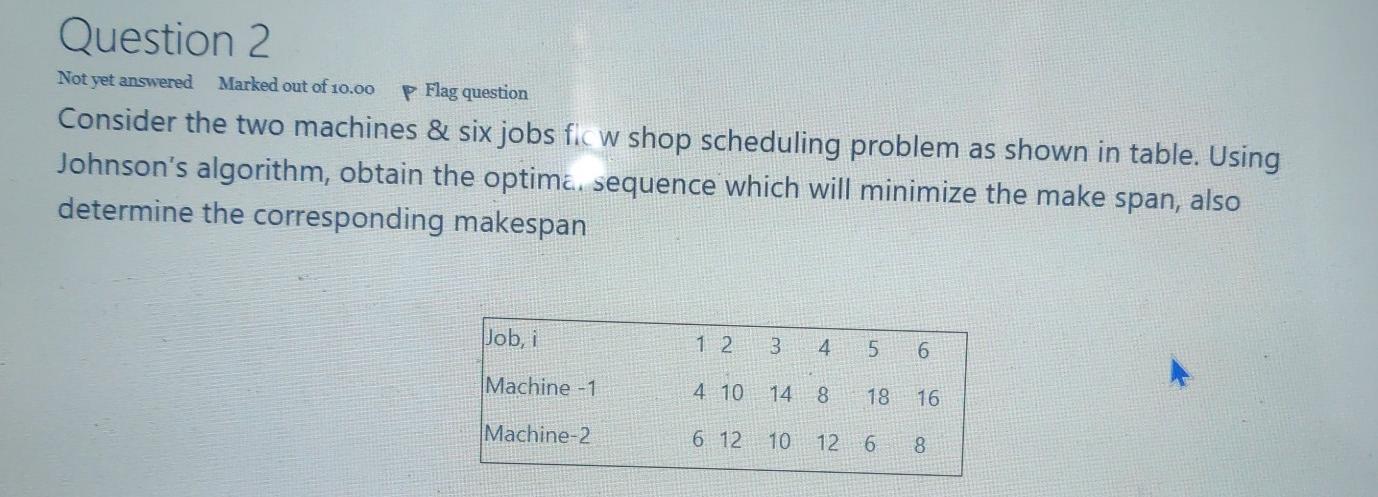 Not yet answered Marked out of 10.00 Question 2 P