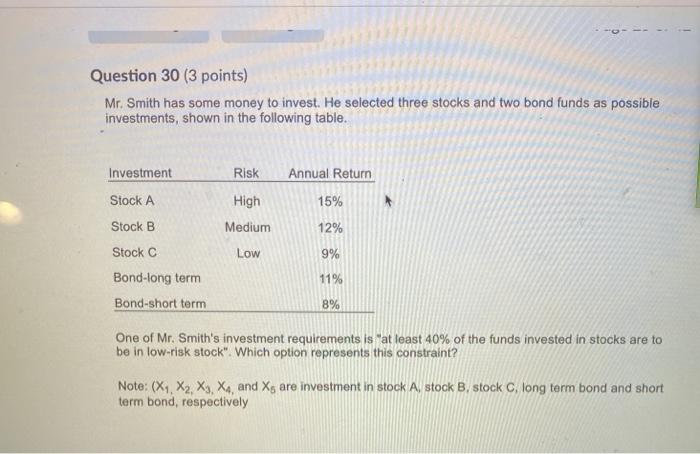 Question 30 (3 points) 2 points Mr. Smith has