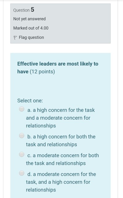 Question 5 Not yet answered Marked out of 4.00