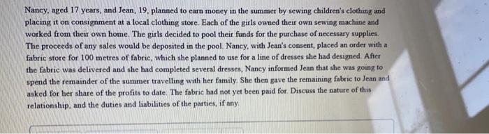 Nancy, aged 17 years, and Jean, 19. planned to