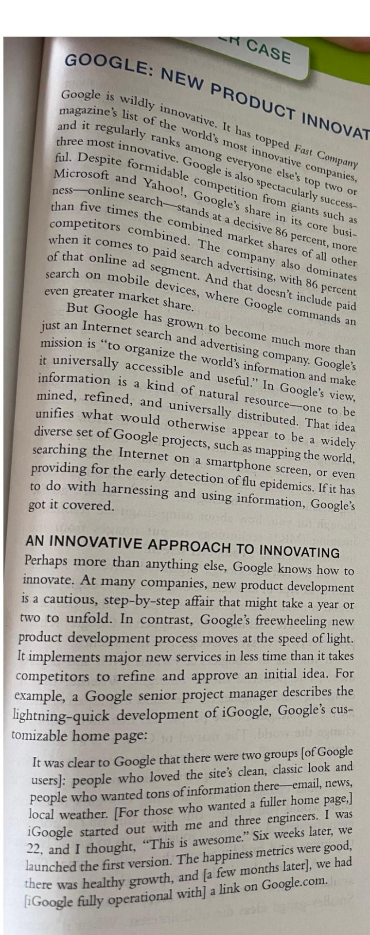 - CASE GOOGLE: NEW PRODUCT INNOVAT Google is