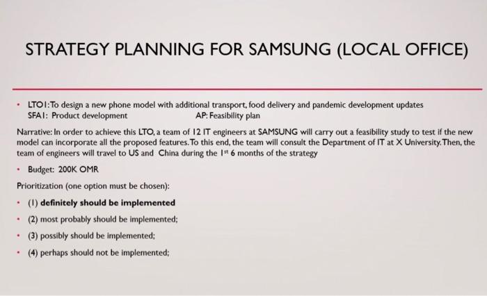 STRATEGY PLANNING FOR SAMSUNG (LOCAL OFFICE) .