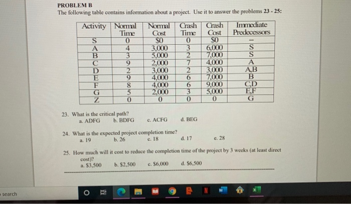 23,24,25 PROBLEM B The following table contains