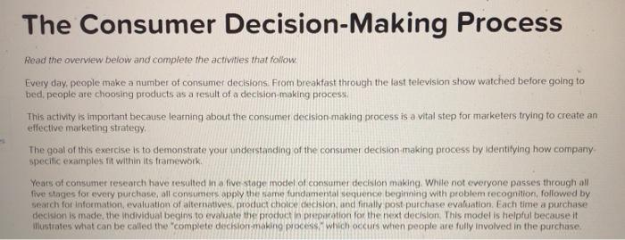 The Consumer Decision-Making Process Read the