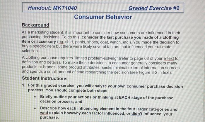 Handout: MKT1040 Graded Exercise #2 Consumer