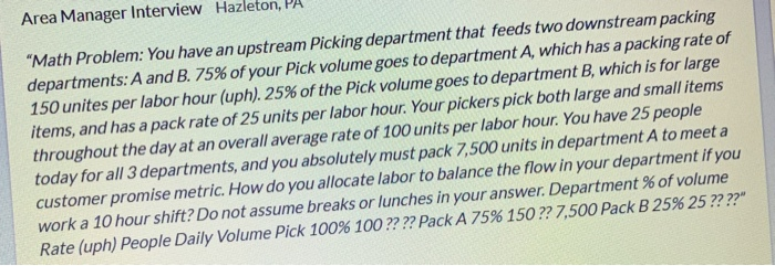 Area Manager Interview Hazleton, PA "Math