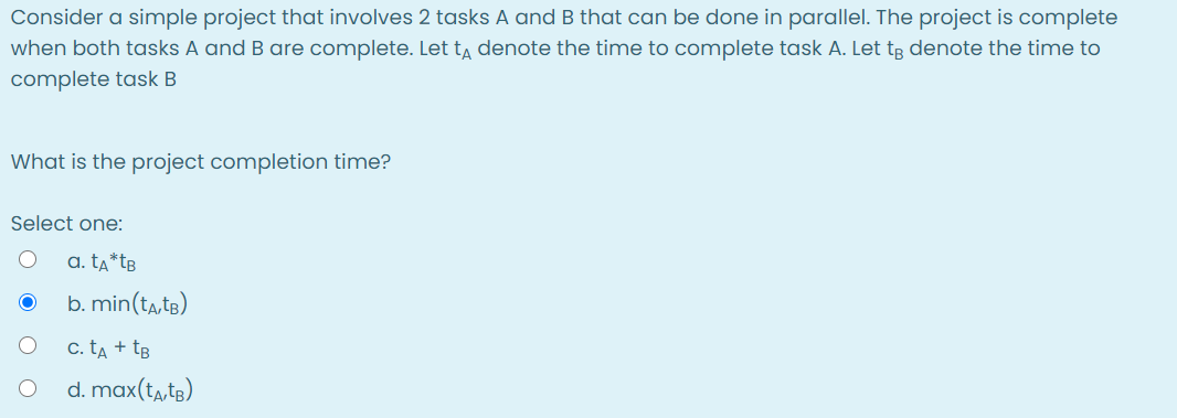 Consider a simple project that involves 2 tasks A