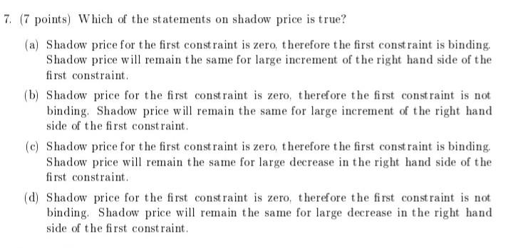 (Use the following LP problem to answer question
