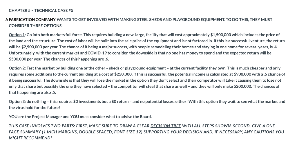 CHAPTER 5 - TECHNICAL CASE #5 A FABRICATION
