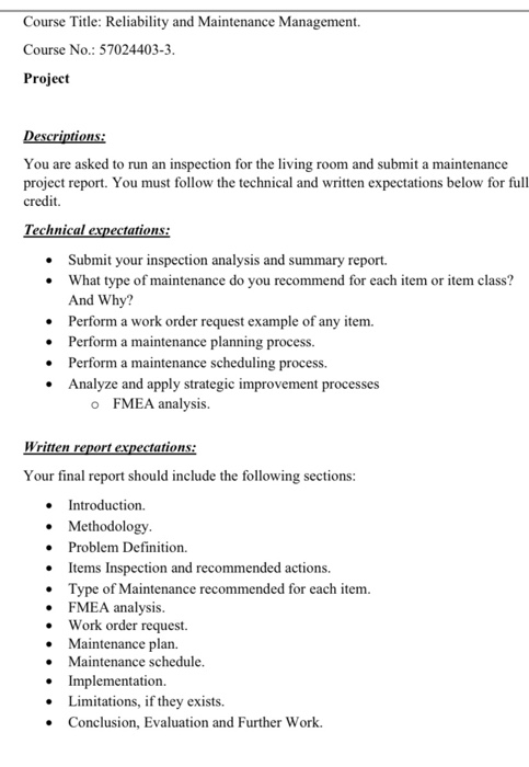 Course Title: Reliability and Maintenance