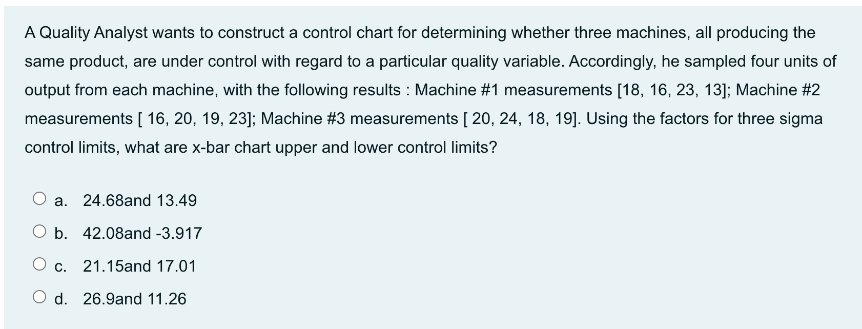 A Quality Analyst wants to construct a control