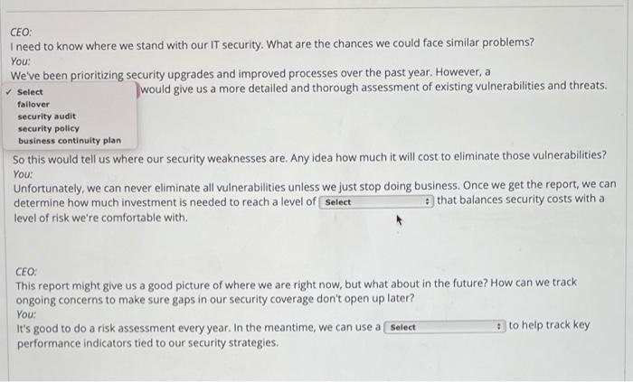 Select CEO: I need to know where we stand with